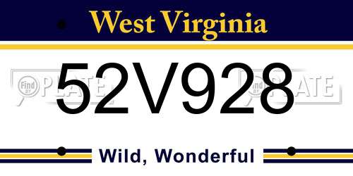 52V928 West Virginia License Plate