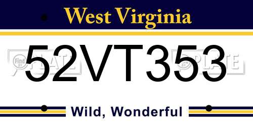 52VT353 West Virginia License Plate