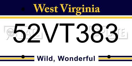 52VT383 West Virginia License Plate