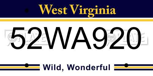 52WA920 West Virginia License Plate