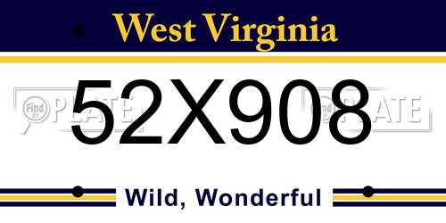 52X908 West Virginia License Plate