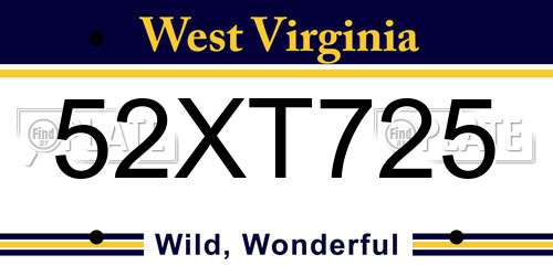 52XT725 West Virginia License Plate