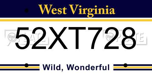 52XT728 West Virginia License Plate