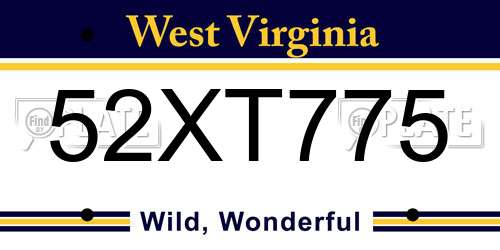 52XT775 West Virginia License Plate