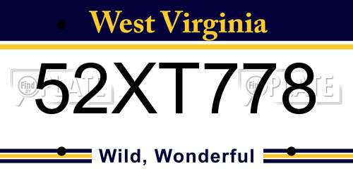 52XT778 West Virginia License Plate