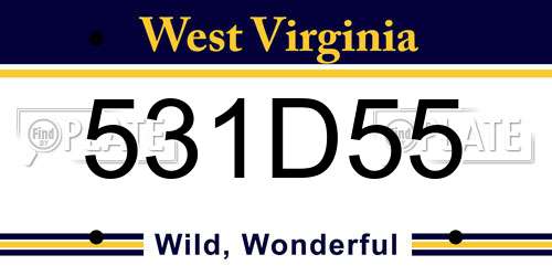 531D55 West Virginia License Plate