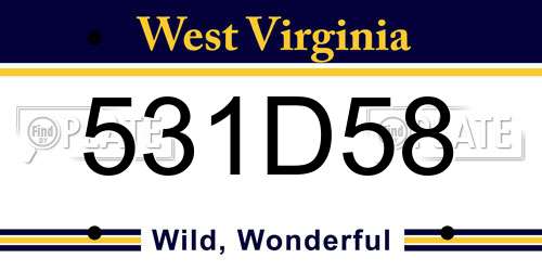 531D58 West Virginia License Plate