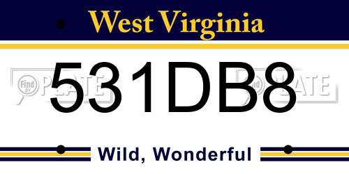 531DB8 West Virginia License Plate