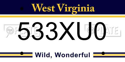 533XU0 West Virginia License Plate