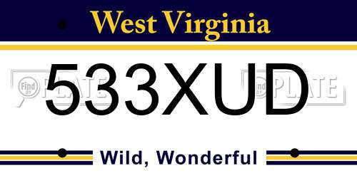 533XUD West Virginia License Plate