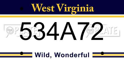 534A72 West Virginia License Plate
