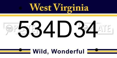534D34 West Virginia License Plate