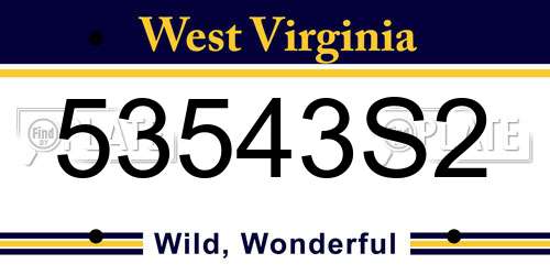 53543S2 West Virginia License Plate