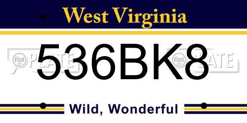 536BK8 West Virginia License Plate