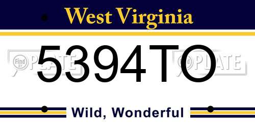 5394TO West Virginia License Plate