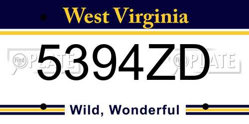 5394ZD West Virginia License Plate