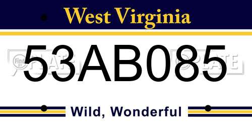 53AB085 West Virginia License Plate