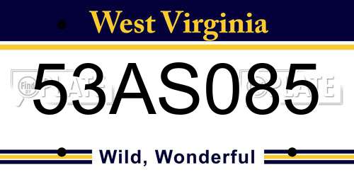 53AS085 West Virginia License Plate