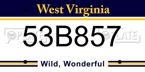 53B857 West Virginia License Plate