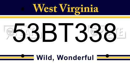 53BT338 West Virginia License Plate