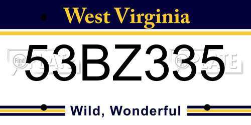 53BZ335 West Virginia License Plate