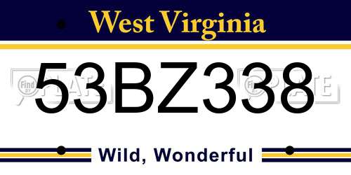 53BZ338 West Virginia License Plate