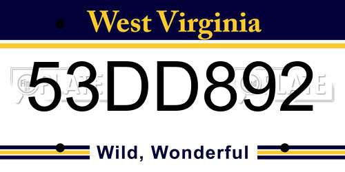 53DD892 West Virginia License Plate