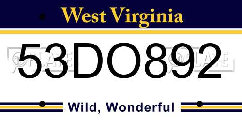53DO892 West Virginia License Plate