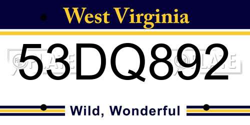 53DQ892 West Virginia License Plate