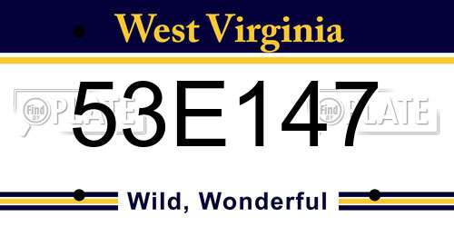 53E147 West Virginia License Plate