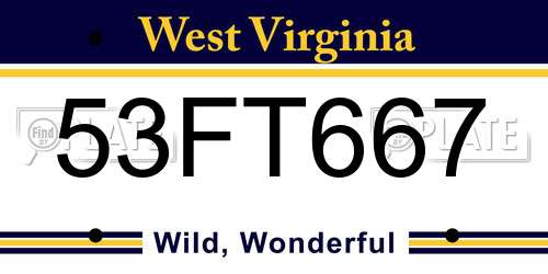 53FT667 West Virginia License Plate