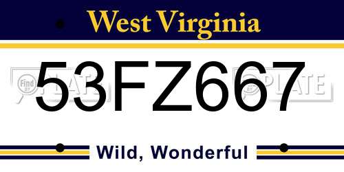 53FZ667 West Virginia License Plate