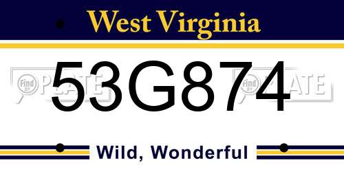 53G874 West Virginia License Plate