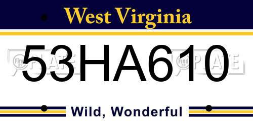 53HA610 West Virginia License Plate