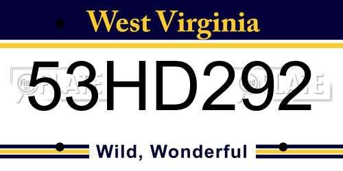 53HD292 West Virginia License Plate