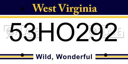 53HO292 West Virginia License Plate