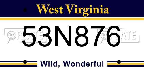 53N876 West Virginia License Plate