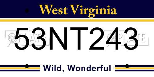 53NT243 West Virginia License Plate