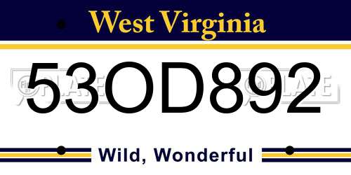 53OD892 West Virginia License Plate