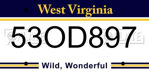 53OD897 West Virginia License Plate
