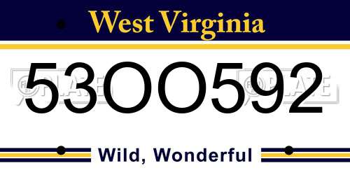 53OO592 West Virginia License Plate