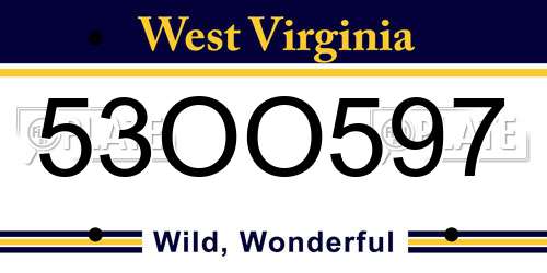 53OO597 West Virginia License Plate