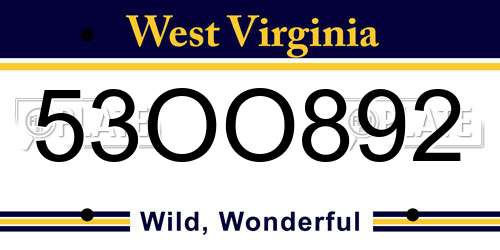 53OO892 West Virginia License Plate