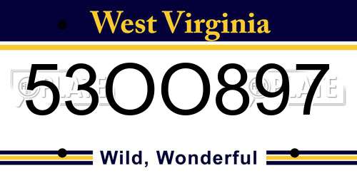 53OO897 West Virginia License Plate