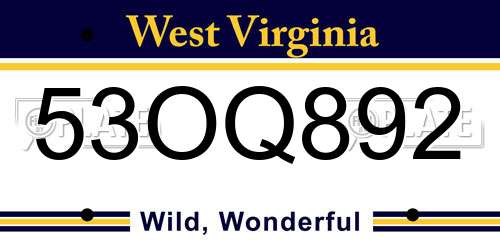 53OQ892 West Virginia License Plate