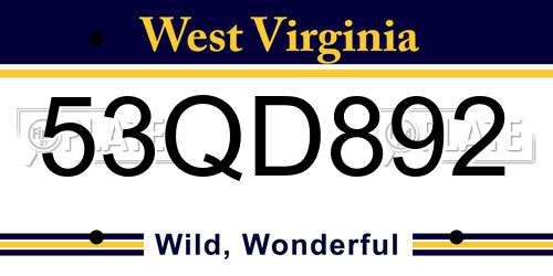 53QD892 West Virginia License Plate