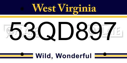 53QD897 West Virginia License Plate