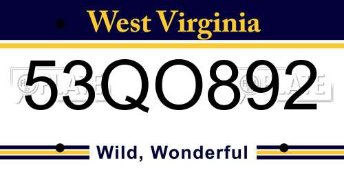 53QO892 West Virginia License Plate