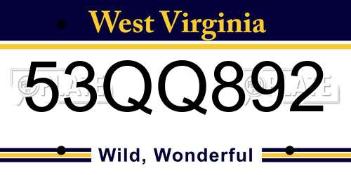 53QQ892 West Virginia License Plate
