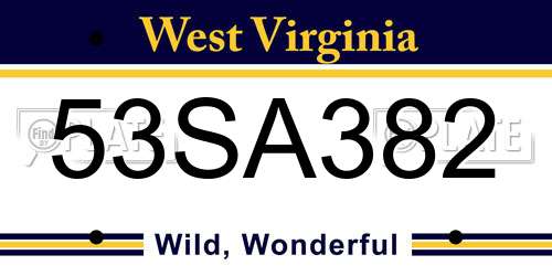 53SA382 West Virginia License Plate